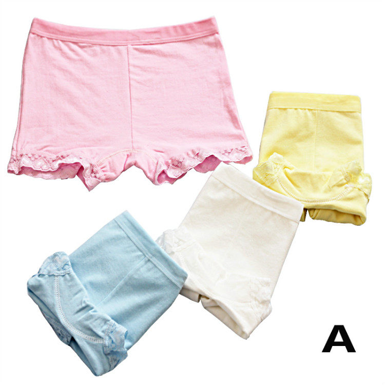 儿童纯棉平角裤 糖果色蕾丝花边莱卡棉儿童平角内裤 女童安全裤