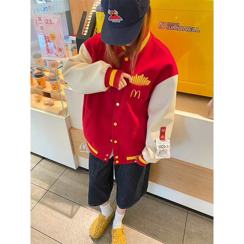 美式棒球服薯条汉堡秋冬夹克外套