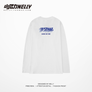 26夏装 复古oversize印花长袖 T恤潮男女bf日系宽松打底衫 tee 新美式