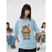 汉堡小熊半袖 美式 oversize宽松情侣体恤 t恤男女夏季 重磅纯棉短袖