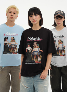 ins印花短袖t恤女男夏季新款美式复古纯棉欧美高街潮牌百搭上衣bf