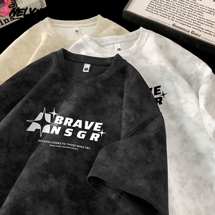 美式复古扎染渐变短袖t恤男夏季潮牌ins宽松重磅上衣休闲半袖体恤