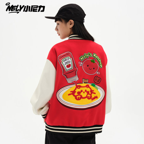 趣味个性番茄酱棒球服外套