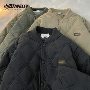 美式 bf宽松棉袄外套 菱形格棉衣男女潮牌ins复古情侣棒球棉服冬季