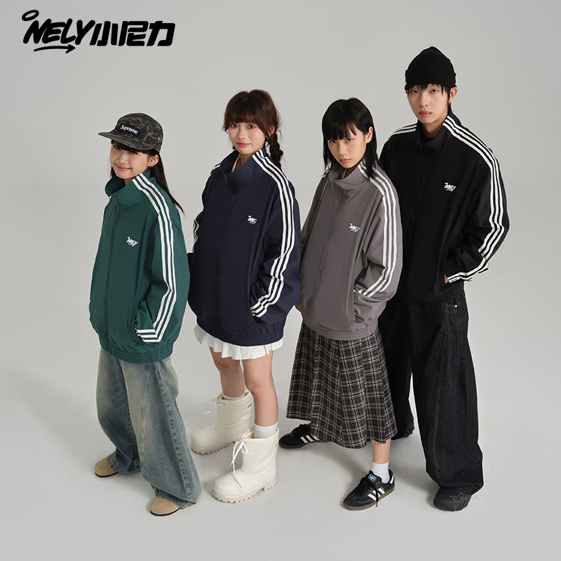 三条杠立领卫衣oversize情侣