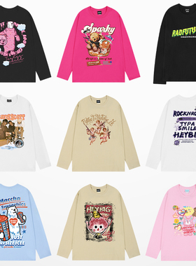 美式纯棉长袖T恤男女春秋季hiphop小众印花打底衫宽松情侣上衣潮