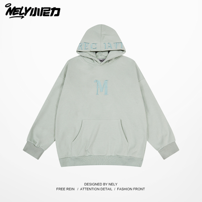 美式刺绣加绒连帽卫衣