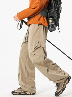 户外撞色伞兵冲锋裤男夏季新款美式宽松设计感直筒运动休闲长裤子