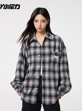 NELY小尼力美式复古格子长袖衬衫男女设计感宽松情侣衬衣秋季外套