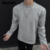 重磅潮牌插肩袖 ins长袖 t恤男美式 上衣春秋简约纯色宽松休闲卫衣