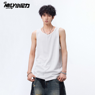 t恤 复古坎肩上衣无袖 小尼力复古潮牌潮流背心男高级感夏季 美式