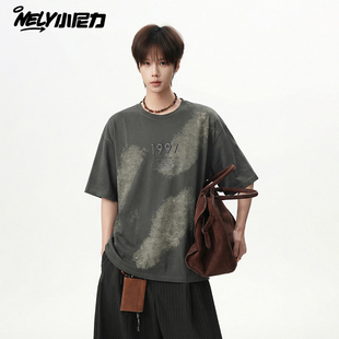 美式扎染重磅短袖T恤男2026夏季新款高克重痞帅宽松大码半袖上衣