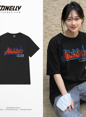 原创潮牌美式克莱因蓝字母insT恤男女oversize宽松短袖半袖中袖bf