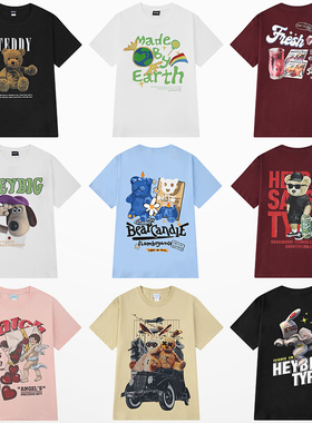 ins国潮纯棉短袖t恤男士夏季2026新款潮牌潮流半袖体恤宽松上衣服