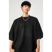 半袖 夏休闲宽松大码 T恤男2026新款 NELY小尼力麂皮绒猫咪烧花短袖