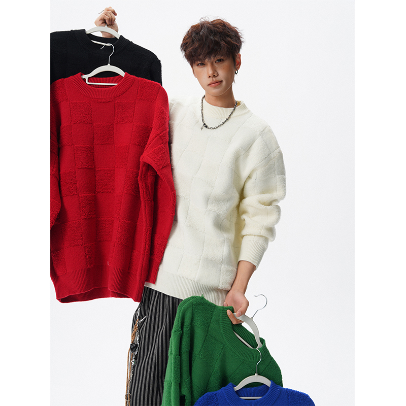 小尼力格子毛衣针织衫