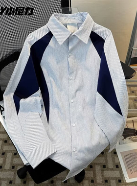 小尼力ins条纹长袖衬衫春秋学生日常防晒通勤简约休闲薄外套男女