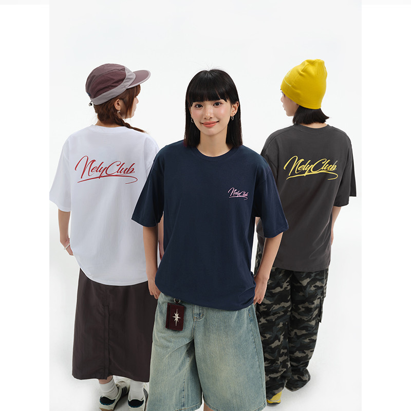 NELY小尼力夏季字母logo短袖T恤男女重磅情侣美式宽松半袖体恤潮