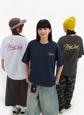 NELY小尼力夏季字母logo短袖T恤男女重磅情侣美式宽松半袖体恤潮