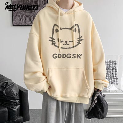 小尼力复古猫咪印花连帽卫衣