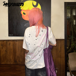 重磅凉感美式星星背面印花短袖T恤男生夏季潮流牌宽松男女ins上衣