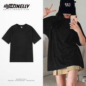 体恤上衣服 T恤男夏季 小尼力重磅纯色打底衫 纯棉oversize白色短袖