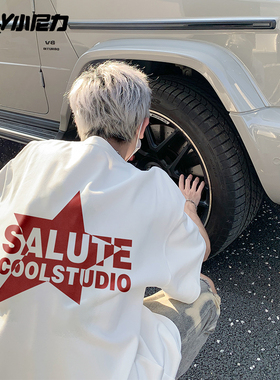 NELY小尼力创意五角星字母短袖男夏季百搭纯棉t恤oversize半袖潮