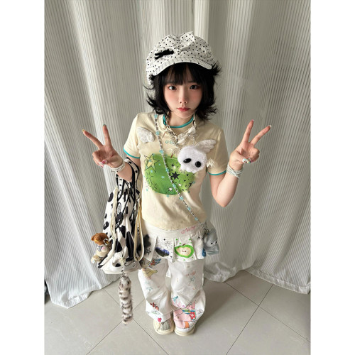 小尼力可爱苹果五角星印花短袖T恤女款夏情侣款wishcore花园妈