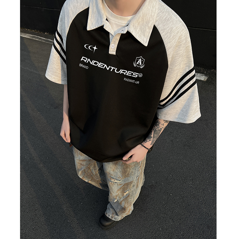 小尼力美式撞色三条杠polo衫短袖
