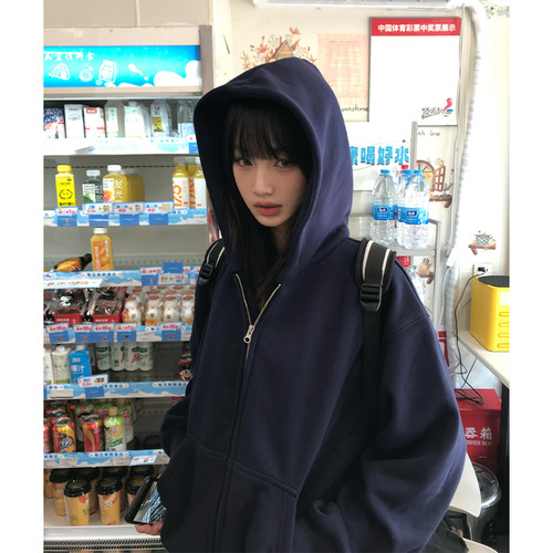 小尼力复古纯色拉链卫衣
