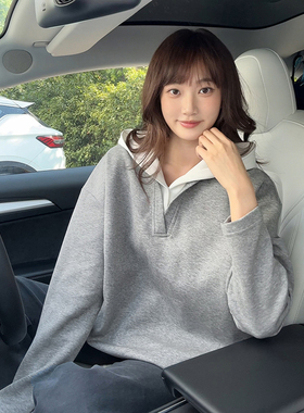 ins假两件连帽拼色卫衣男女2026春秋新款重磅青少年宽松休闲外套