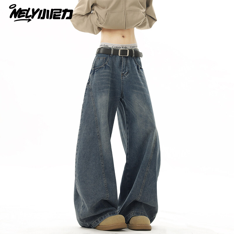 小尼力水洗做旧弯刀设计牛仔裤