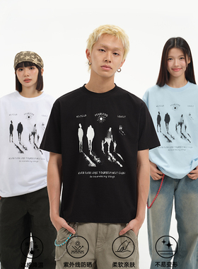 NELY小尼力索罗娜凉感速干 倒影人物印花字母短袖T恤美式潮牌男女