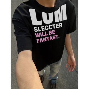 美式 t恤女夏季 宽松设计感小众chic港味半袖 上衣 复古重磅黑色短袖