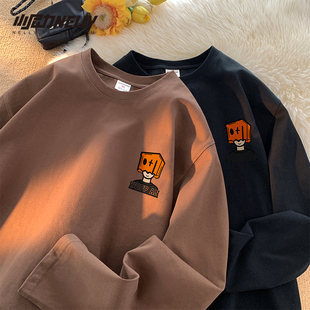 oversize纯棉长袖t恤男女秋冬新款美式潮牌打底衫秋装上衣打底衫