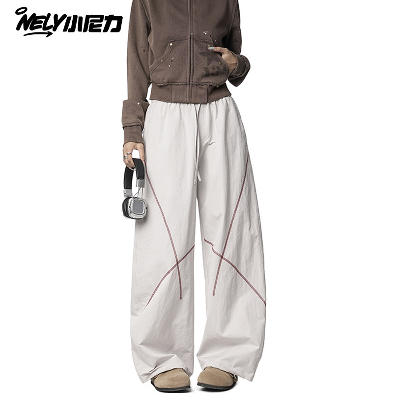 ins美式休闲裤子男春秋潮牌运动宽松阔腿裤潮流卫裤垂感直筒长裤,男装,休闲裤,淘宝优惠券,粉丝福利购,淘宝优惠卷