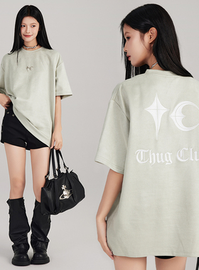 NELY小尼力夏季美式复古潮牌短袖T恤痞帅重磅百搭宽松半袖男女bf