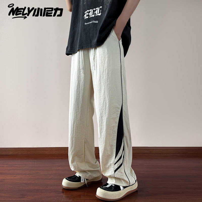 美式撞色伞兵冲锋裤男冬季嘻哈运动休闲直筒裤子潮流宽松阔腿长裤,男装,休闲裤,淘宝优惠券,粉丝福利购,淘宝优惠卷