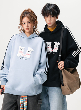 INS日系卡通刺绣小狗连帽卫衣男女新款秋冬宽松oversize帽衫外套