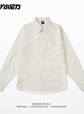 小尼力日系复古竖条纹长袖衬衫男秋季潮牌宽松情侣休闲衬衣外套