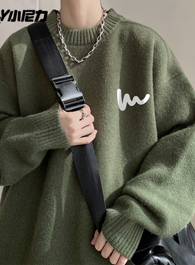 慵懒风毛衣男款秋冬美式复古潮流打底上衣宽松圆领套头内搭针织衫