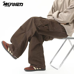 嘻哈复古设计感长裤 日系多口袋工装 潮牌宽松直筒休闲裤 子男秋季 裤