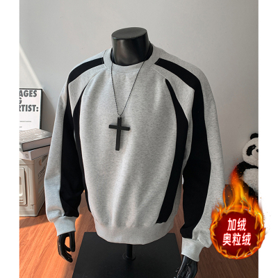 撞色复古加绒圆领卫衣