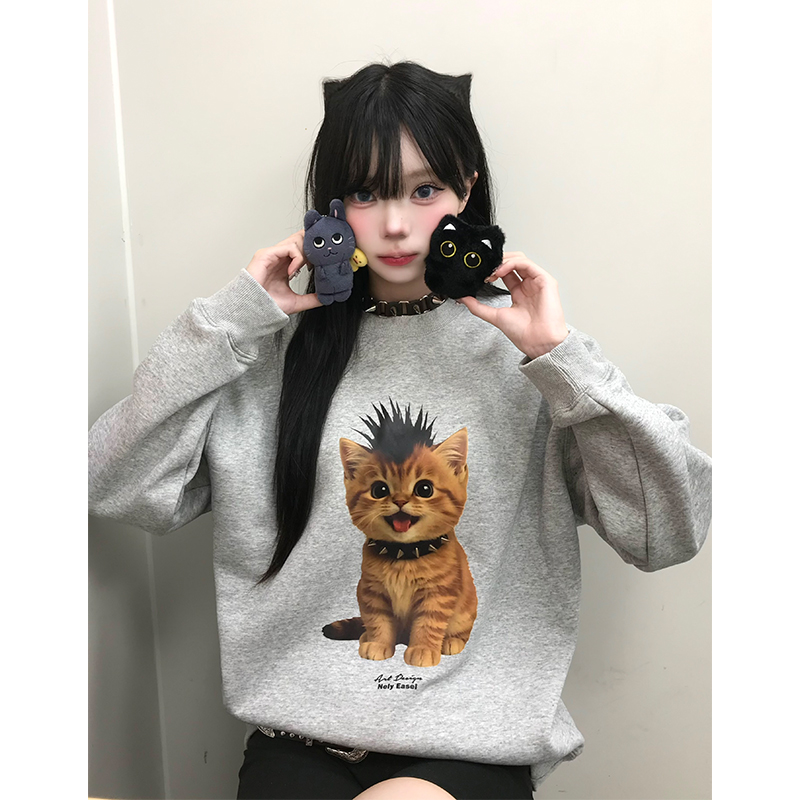 小尼力朋克猫咪圆领卫衣