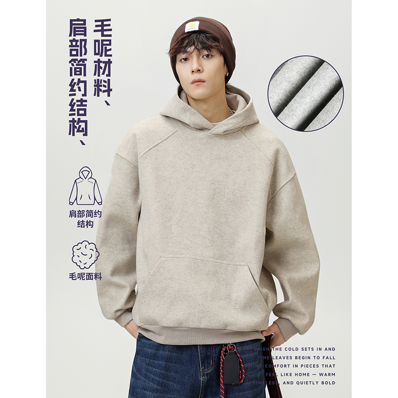 小尼力复古纯色潮牌套头卫衣