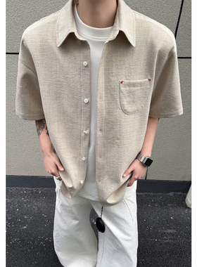 夏季薄款冰丝休闲短袖衬衫男士港风日系大码半袖衬衣外套潮牌男生