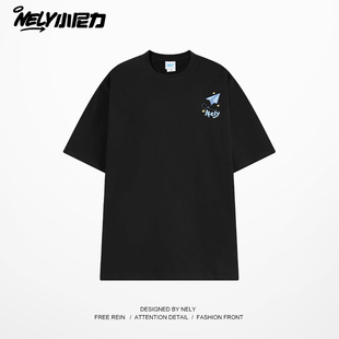 男装 t恤oversize男女潮流青少年纯棉印花T时尚 短袖 小尼力ins新款