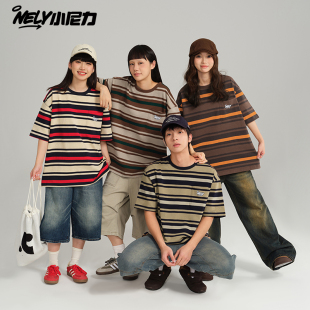 衫 NELY小尼力复古条纹短袖 纯棉t恤oversize情侣半袖 新款 男女夏季