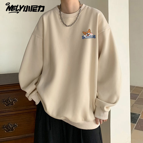 复古潮牌小狗印花长袖T恤