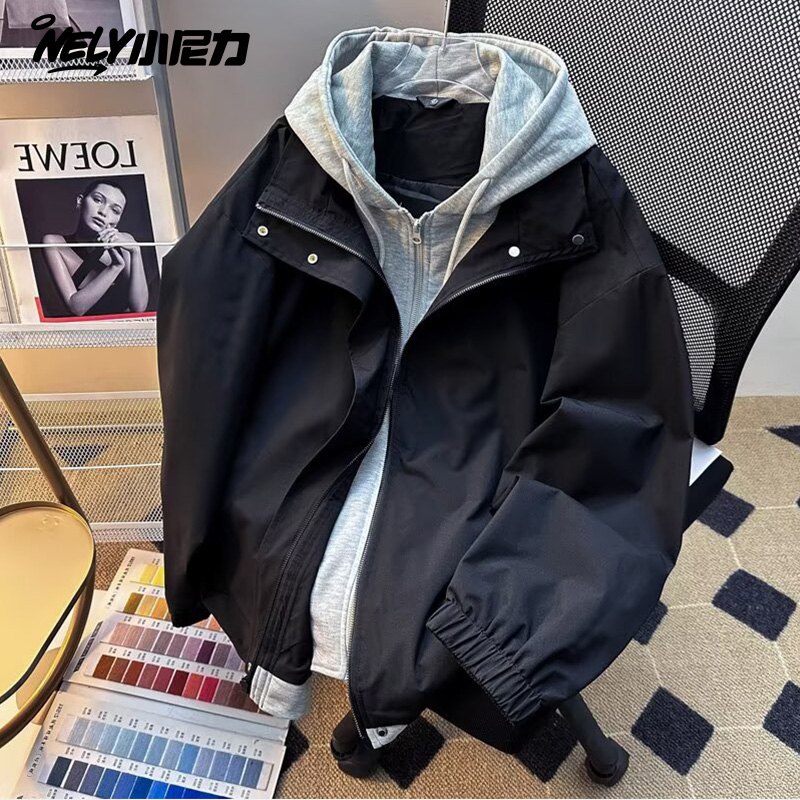 小尼力复古假两件夹克外套